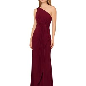 Women's Adrianna Papell One Shoulder Dress Size 8 Red Wine